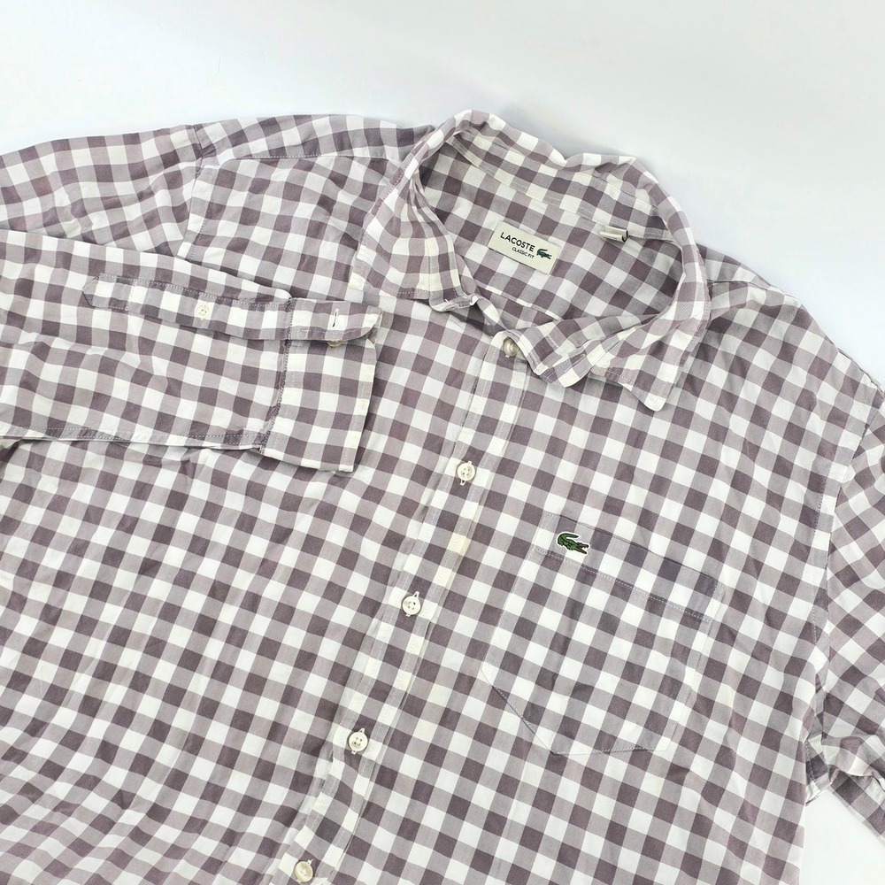 Lacoste Preppy Gingham Check Shirt Size 44 XL Mens Button Down Long Sleeve